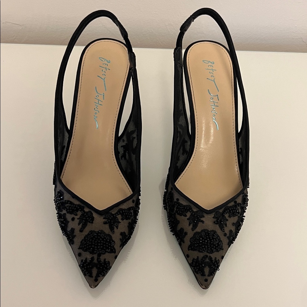 Betsey Johnson Nikki Black Beaded Slingback Heels